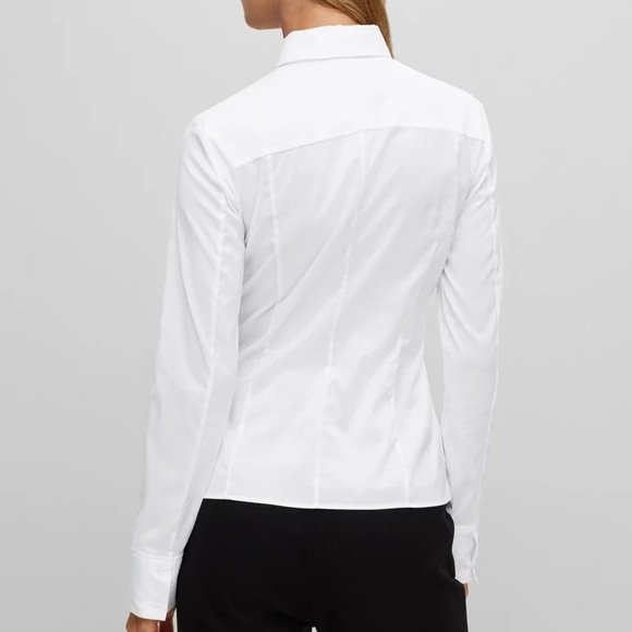 Boss By Hugo Boss BASHINA White Collared Blouse Button-Less Side Zip Vneck Sz 0 - Picture 15 of 15